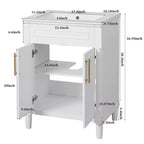 Badkamermeubel van 24 met keramische wastafel, kast in shakerstijl, 2 softclosedeuren en massiefhouten frame, voor een kleine badkamer of toiletruimte