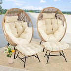 Fauteuil œuf d’intérieur FINCATI, fauteuil œuf d’extérieur supportant 440 lb, fauteuil œuf grand format avec pouf, fauteuil œuf luxueux et confortable avec repose-pieds