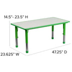 Conjunto Emma and Oliver de mesa retangular de atividades em plástico, com altura ajustável, 23.625W x 47.25L e 6 cadeiras