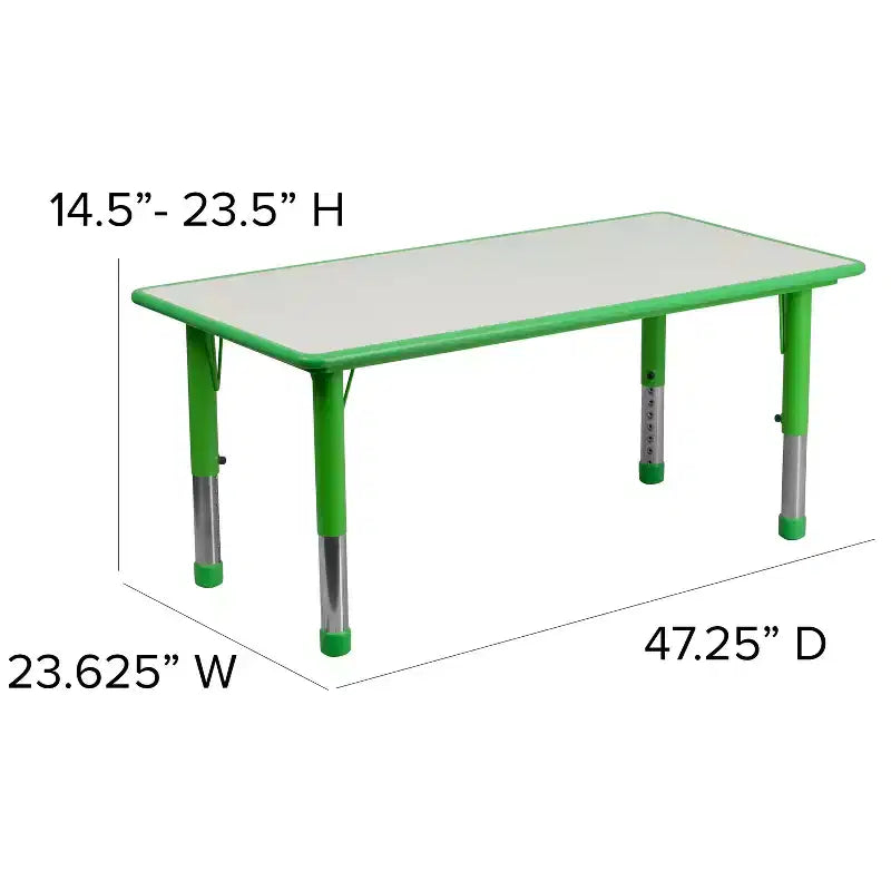 Conjunto Emma and Oliver de mesa retangular de atividades em plástico, com altura ajustável, 23.625W x 47.25L e 6 cadeiras