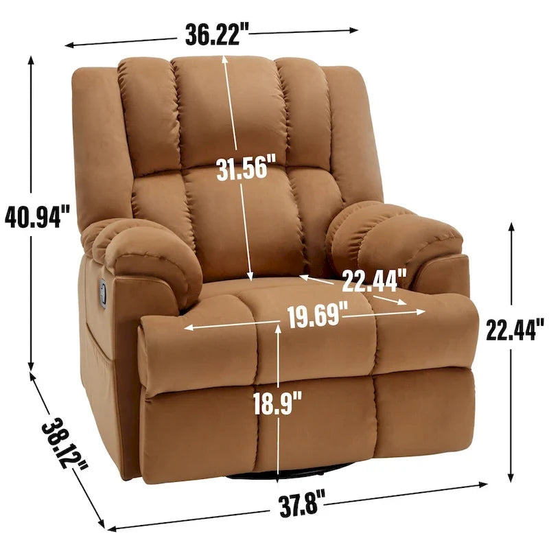 Groene extra grote handmatige relaxfauteuil met draaifunctie, schommelfunctie en stoffen bekleding