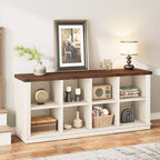 Bücherregal mit 8 Fächern, im Landhausstil, waagerecht, 62 Inch, aus Holz, für den Eingangsbereich, langes, niedriges Bücherregal fürs Wohnzimmer