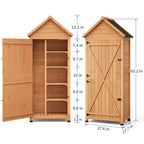 Waterproof Wooden Outdoor Tool Cabinet  Lockable Double Doors, 3 Adjustable Shelves & Sloped Roof  Space-Saving Storage for Patio, Yard or Lawn