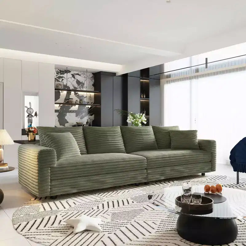 102.4 Plüschiges Cord-Schlafsofa für 4 Personen mit Hockern - Grün