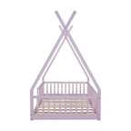 Kinder-Bodenbett, Zeltbett in Einzelbettgröße, Montessori-Bodenbett mit Lattenrost und Schutzgittern, Bettrahmen aus Holz in Hausform für Jungen und Mädchen
