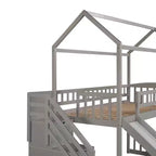 Hochbett in Hausform für Einzelbetten mit Rutsche und Treppe, Hochbett mit Schubladen, Holzhütten-Hochbett für Kinder und Kleinkinder
