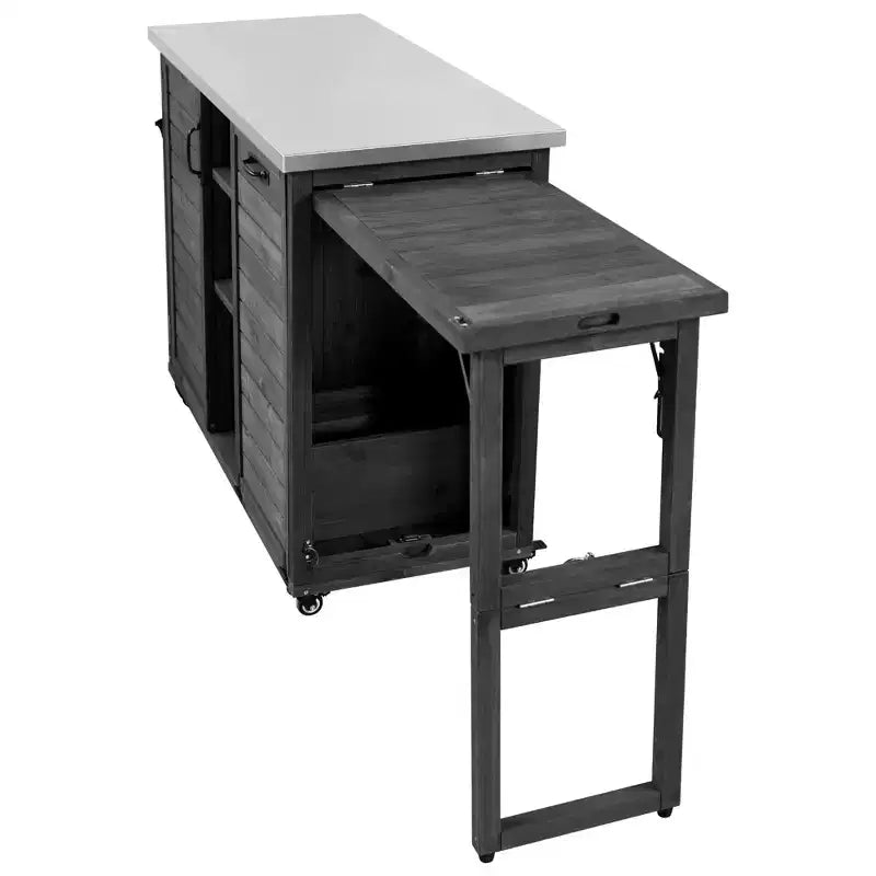 Isola da cucina da esterno da 78.3 pollici con piano in acciaio inox, postazione barbecue pieghevole e armadietti contenitori, nera