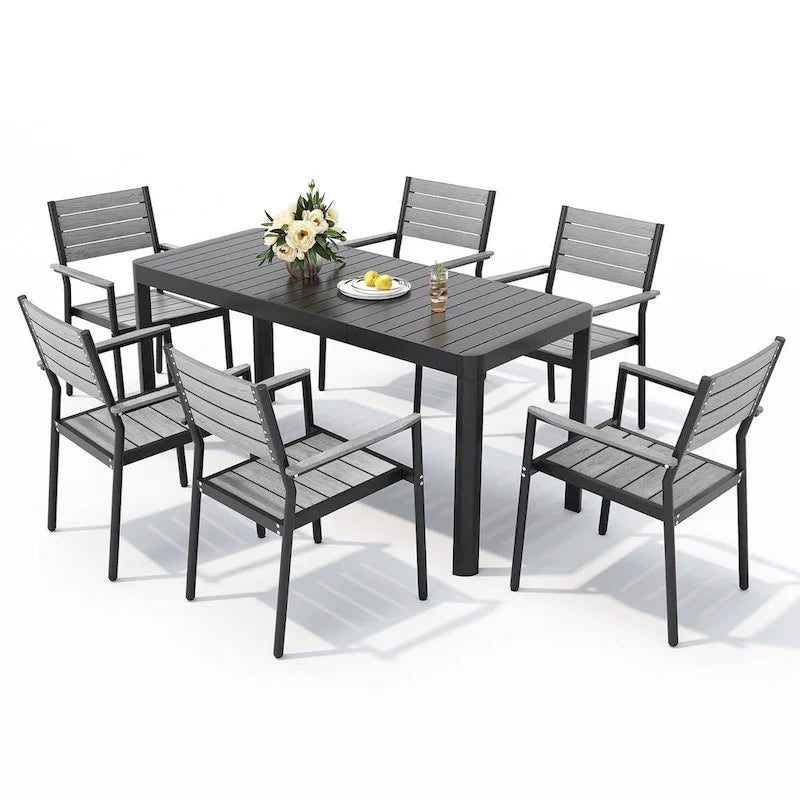 Aluminium tuinset voor buiten, 5/7-delig, met stapelbare stoelen en uitschuifbare tafel