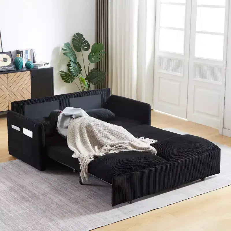 Divano letto in velluto a coste da 64.5, convertibile 3 in 1 con letto estraibile