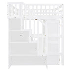 Hochbett in voller Größe mit Treppe, Bücherregal, Schreibtisch und Kleiderschrank - platzsparendes Multifunktionsmöbel für Kinder und Teenager-weiß