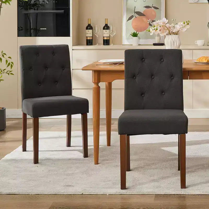 Esszimmerstühle im Parsons-Stil mit Knopfheftung, 6er- / 4er-Set - gepolsterte Küchenstühle aus Stoff mit Holzbeinen und gepolsterten Sitzflächen - Möbel für Wohnzimmer und Küche