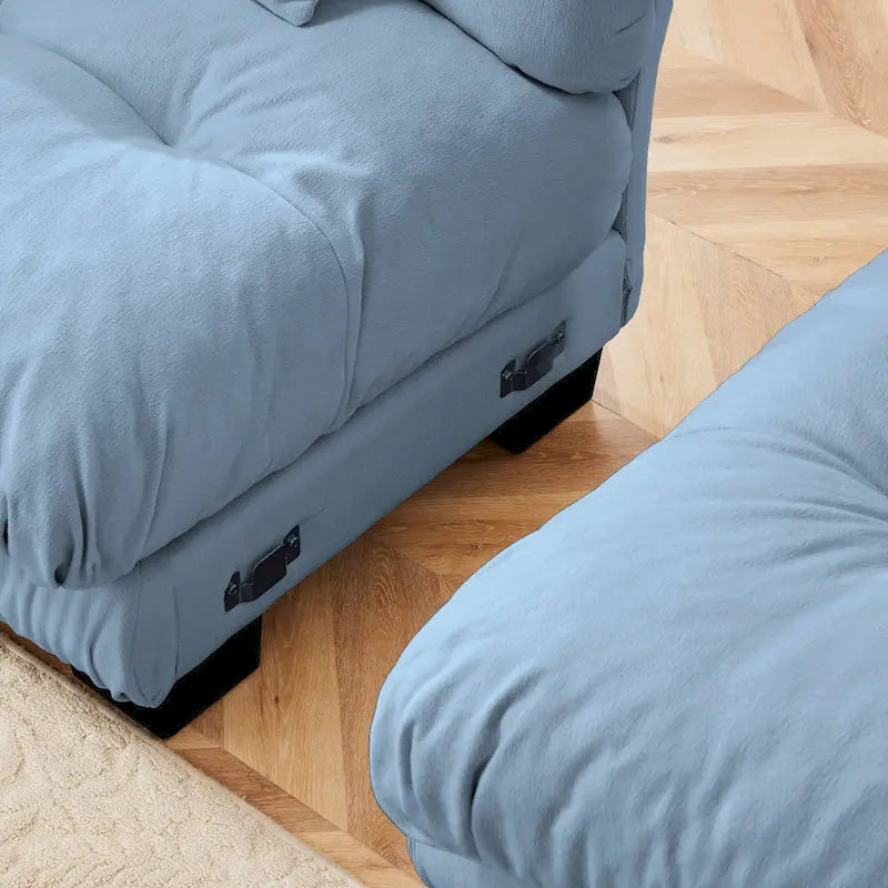 Narożna sofa dwuosobowa w kształcie litery L z tapicerką chenille i poduszkami lędźwiowymi