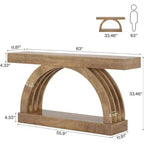 Lantine 63-Zoll-Eingangstisch, zweistöckiger Sofatisch hinter dem Sofa, schmale, einzigartige Konsole im Landhausstil mit Bogenform für Flur, Wohnzimmer und Eingangsbereich, naturfarben