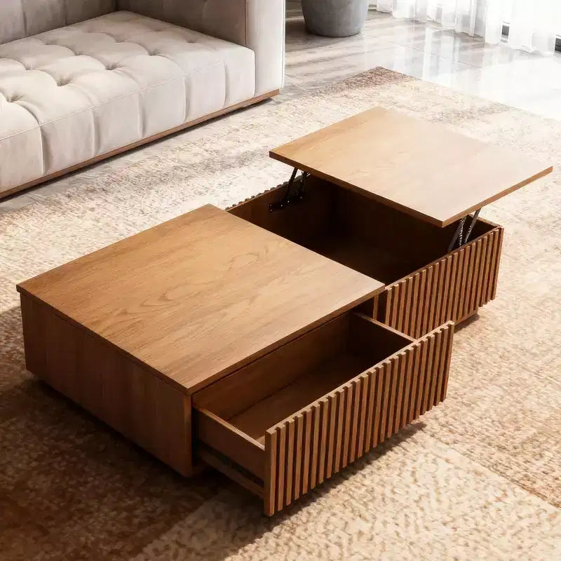 51.1 Couchtisch im Mid-Century-Modern-Stil mit höhenverstellbarer Platte, rechteckiger Wohnzimmertisch in Walnussoptik