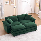 2-Sitzer-Sofa mit 2 Sitzkissen, 2 Kissen und 2 Hockern, bequemes Sofa - tiefes Sofa fürs Wohnzimmer, modulares Sofa