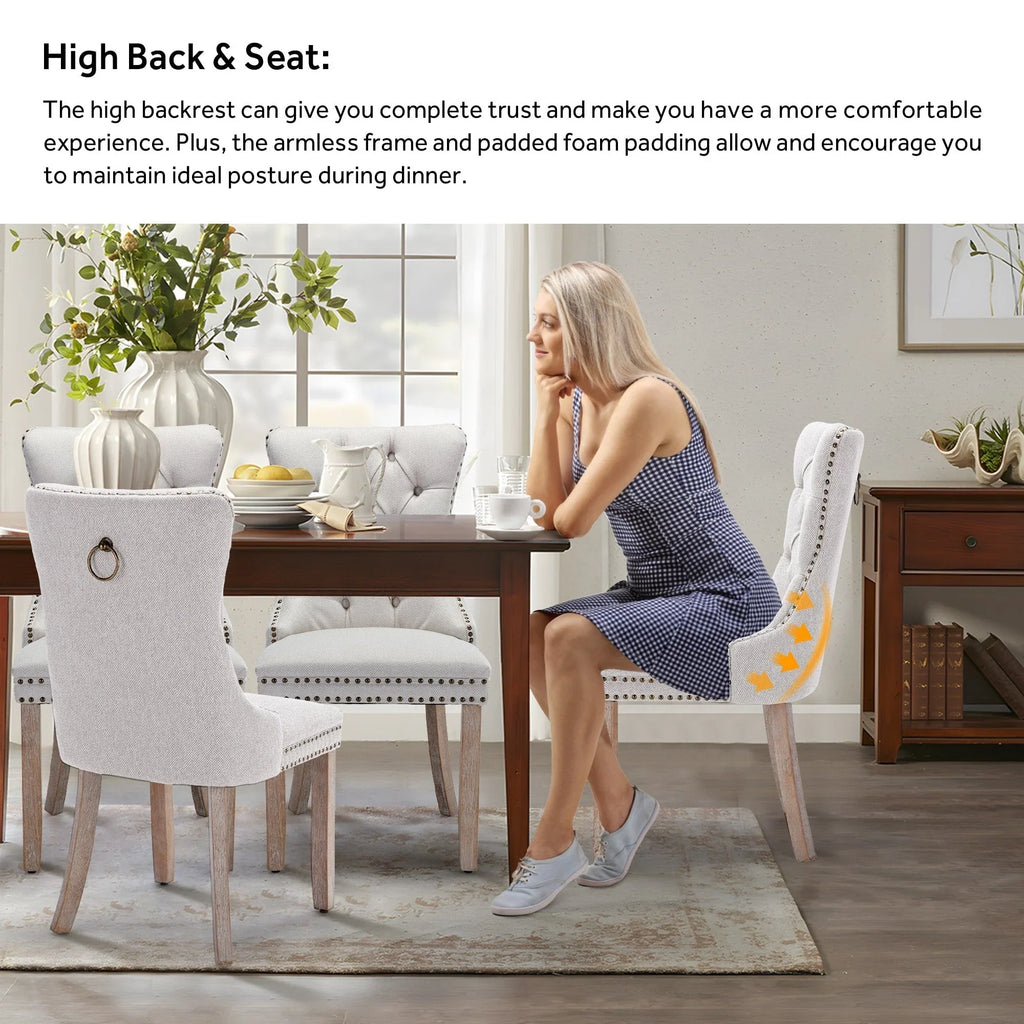 Upholstered Tufted Velvet Dining Chair with Solid Wood Legs Set of 6