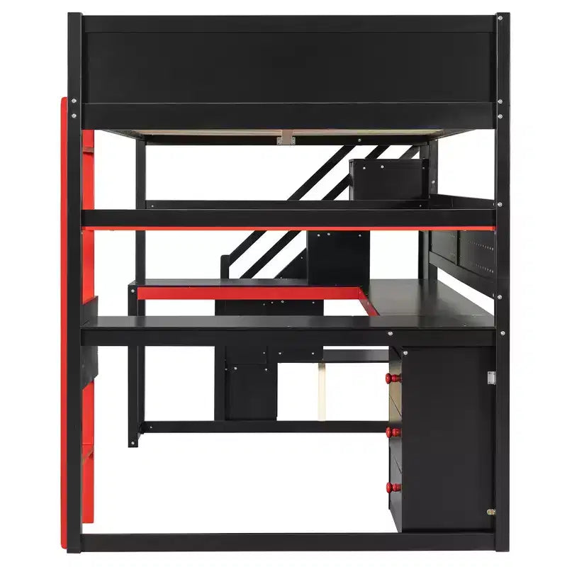 Lit mezzanine de jeu en bois Scott de GDFStudio, avec escalier de rangement, bureau, étagères et panneau perforé