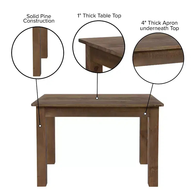 Flash Furniture rechthoekige boerderij-eettafel van massief grenenhout, 46 x 30