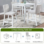 Moderne 5-delige eetset met vierkante tafel op aanrechthoogte en 4 gestoffeerde stoelen