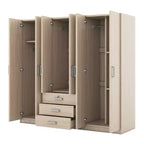 Guarda-roupa de madeira com 6 portas e gavetas para quarto