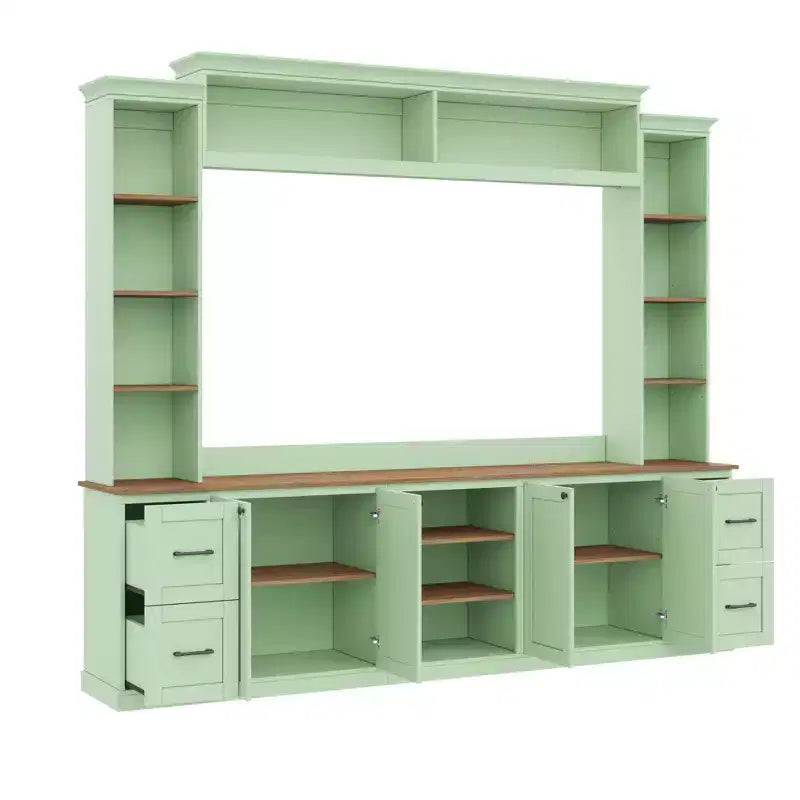 ModernLuxe 4-in-1-Unterhaltungszentrum im Landhausstil, passend für Fernseher bis 70, TV-Ständer-Medienkonsole mit verstellbaren Einlegeböden und Schubladen