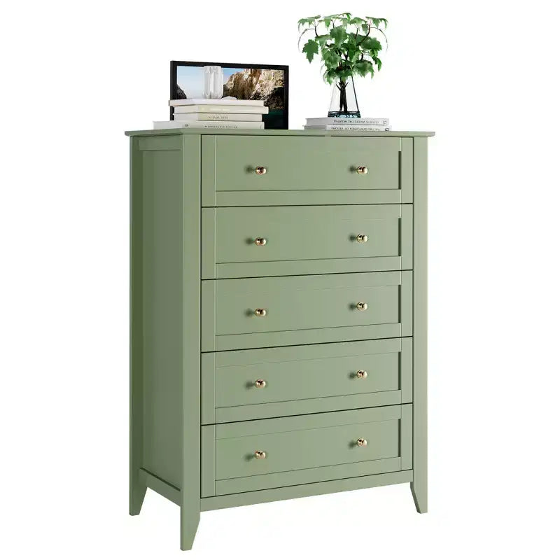 Kommode mit 5 Schubladen, 42.5 Zoll hoch, für das Schlafzimmer, Holzschrank mit 11.9 Zoll tiefen Schubladen und goldenen Metallgriffen, ideal für Eingangsbereich oder Flur
