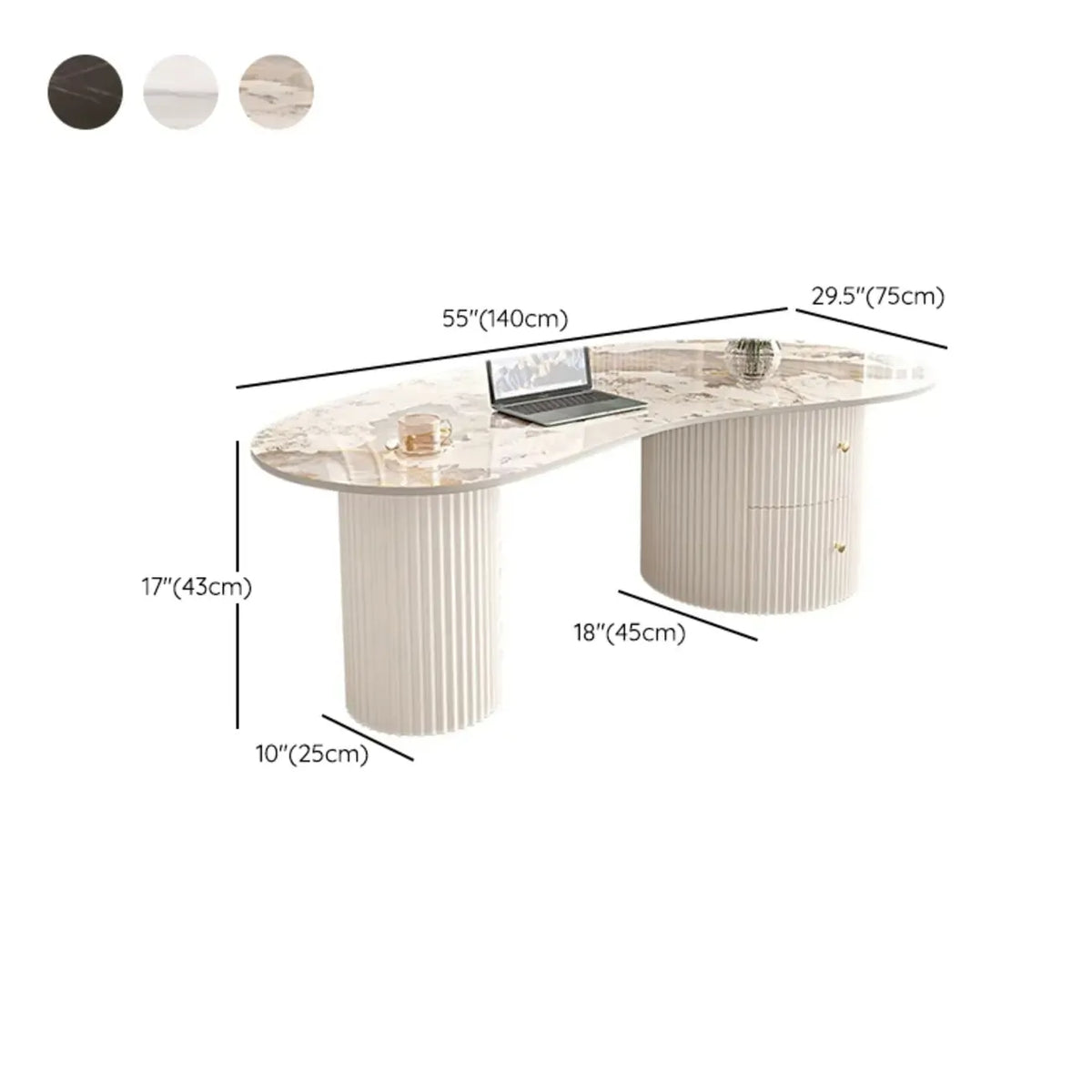 Minimalistische standaard witte ovale salontafel met 2 laden