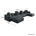 Großes modulares U-förmiges Ecksofa aus Cord mit 4 Sitzplätzen, 2 Hockern und 5 Kissen