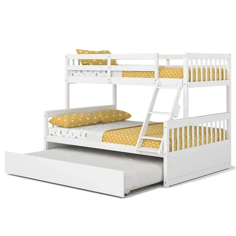 Gymax Etagenbett mit Einzelbett oben und Doppelbett unten, mit ausziehbarem Einzelbett, umbaubare Plattform