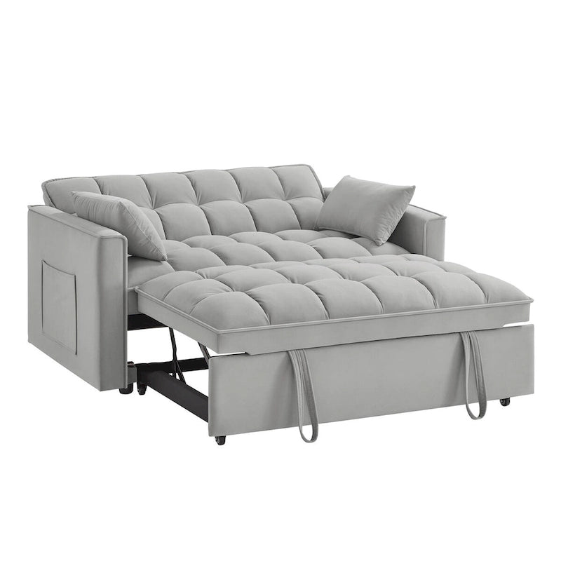 Rozkładana sofa dwuosobowa 4 w 1 z podłokietnikami i kieszeniami do przechowywania, wielofunkcyjna pikowana sofa z regulowanym oparciem