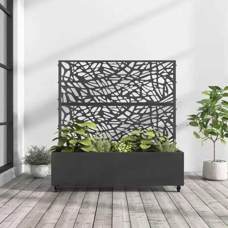 Fioriera MAYEERTY con griglia a traliccio in ferro nero, stile 01, 72x47x16in, set da 3 pezzi