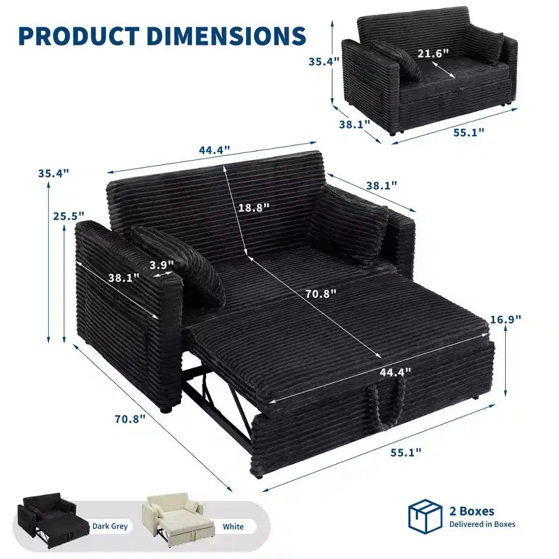 55 umwandelbares Schlafsofa mit Auszieh-Fußstütze und verstellbarer Rückenlehne, platzsparendes Sofa für kleine Wohnungen