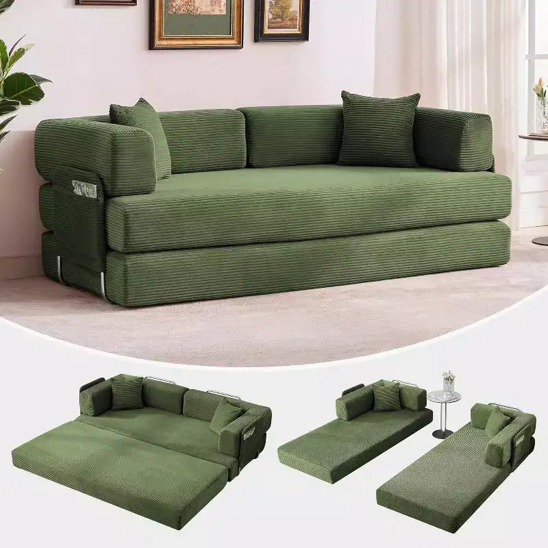 5-in-1-Schlafsofa, 78.8 modulares Cordsofa mit stabilem Gestell, multifunktionales Futon für kleine Räume, Wohnzimmer und Gästezimmer