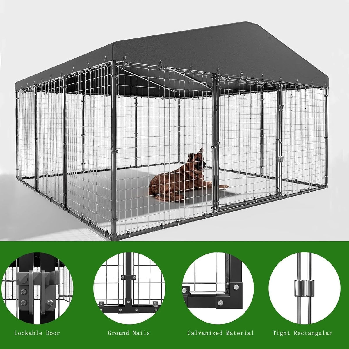W 118 x D 118 x H 70 Große Hundezwinger für draußen, robuster Hundekäfig mit wasserdichtem Dach