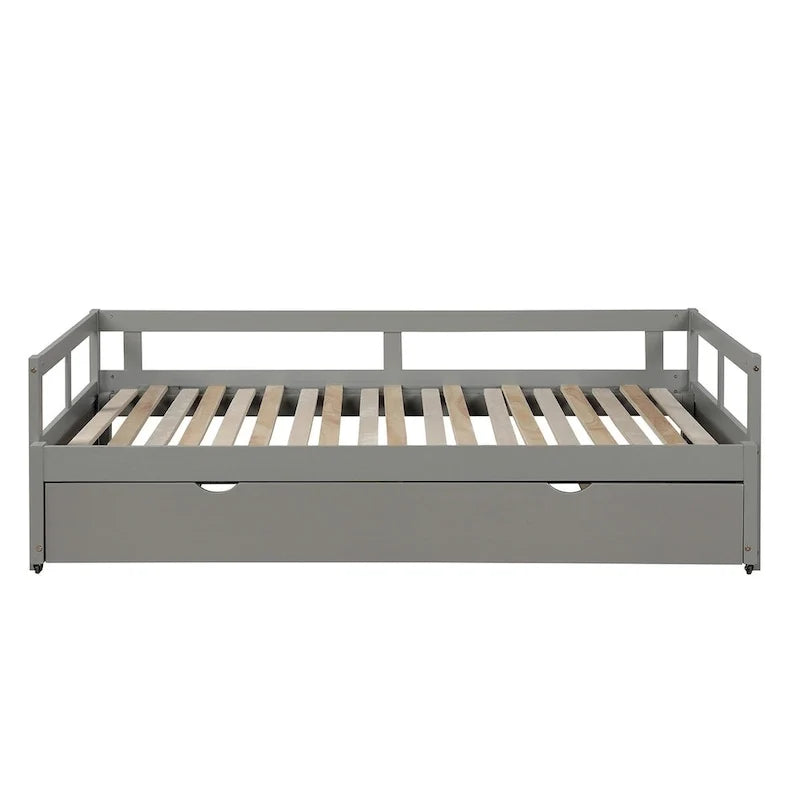 Uitschuifbaar ligbed met onderschuifbed, houten ligbed met onderschuifbed