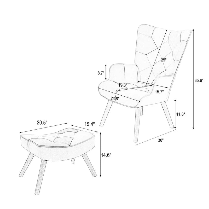 Akzentstuhl mit Hocker, Wohnzimmer-Stuhl- und Hocker-Set, bequemer Beistellsessel für das Schlafzimmer, kreativ zusammengesetzter Stoffbezug