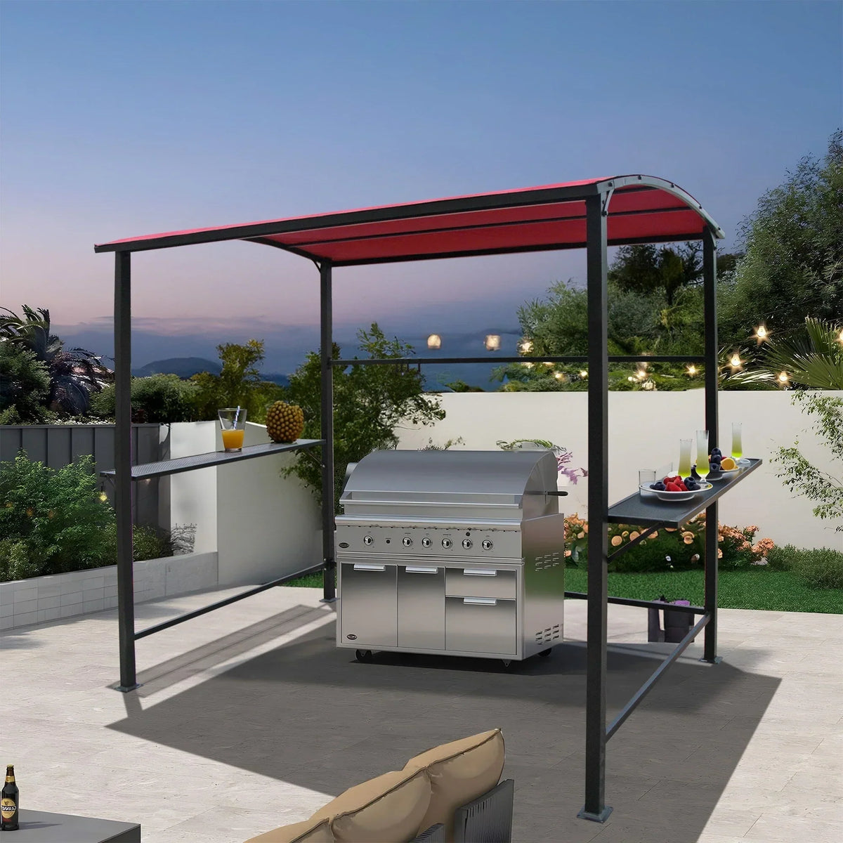 Grillpavillon mit Vordach für den Außenbereich, Stahlrahmen, 5 ft. x 8 ft.