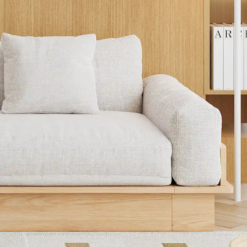 JASIWAY Modernes Sofa aus Massivholz mit Bezug aus Baumwollleinen