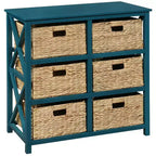 Commode de rangement eHemco à 3 niveaux avec côtés en X et 6 paniers tressés en jacinthe d’eau naturelle