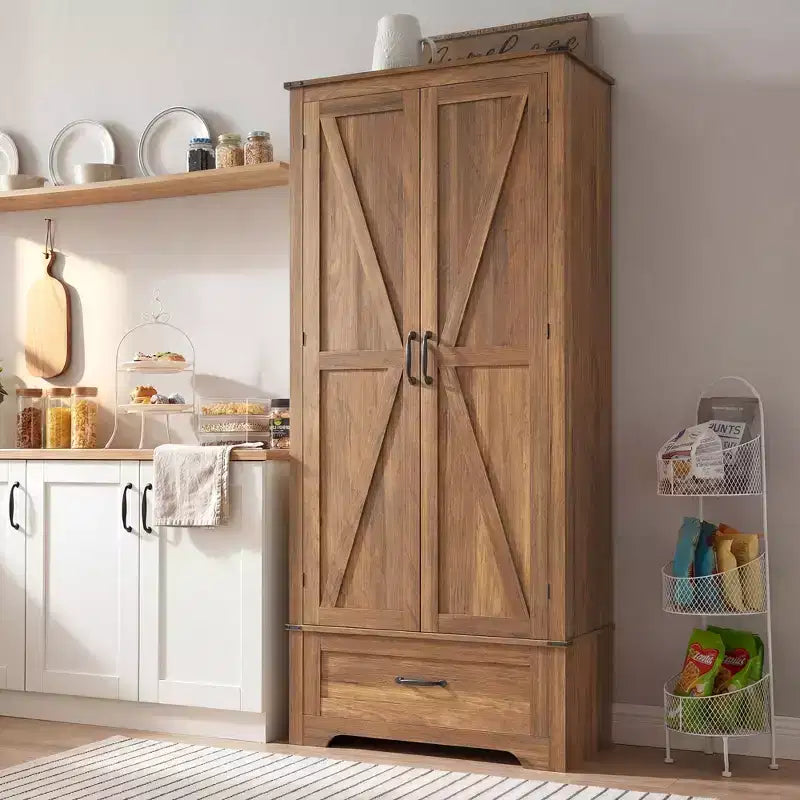 Dispensa HOMCOM in stile rustico da 72 con ante a fienile, mobile alto da cucina con ripiani regolabili e cassetto