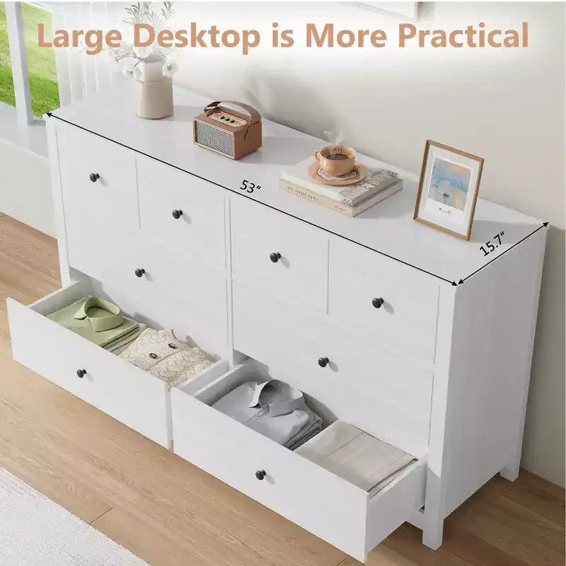 Cassettiera moderna a 8 cassetti per camera da letto, ampia cassettiera in legno con capienti vani contenitori, mobile organizer indipendente per soggiorno