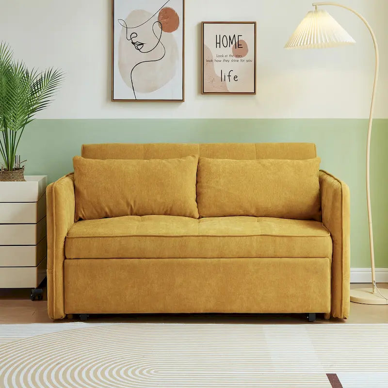 Gelbes Schlafsofa mit Ausziehfunktion aus Chenille - 39.00 x 53.50 x 31.50