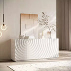 59 moderner Spiralen-Sideboardschrank, flacher kunstvoller Aufbewahrungsschrank für den Eingangsbereich mit Türen in 3D-Wellenoptik
