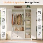 AMERLIFE 47-Zoll-Kleiderschrank im Landhausstil mit 3 Türen, 2 Schubladen, Kleiderstange und verstellbaren Einlegeböden, freistehender Kleiderschrank