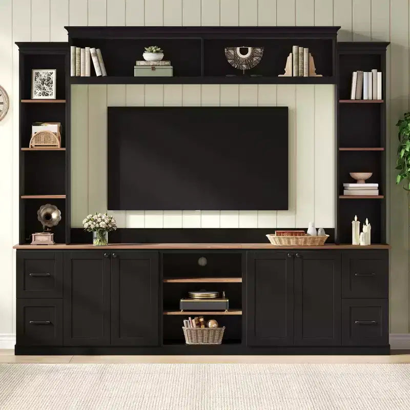 ModernLuxe 4-in-1-Unterhaltungszentrum im Landhausstil, passend für Fernseher bis 70, TV-Ständer-Medienkonsole mit verstellbaren Einlegeböden und Schubladen