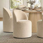 Conjunto de jantar moderno para 6 pessoas, mesa redonda com pé central, cadeiras giratórias tipo barril com rodas, chenille texturizado - Panipeachy