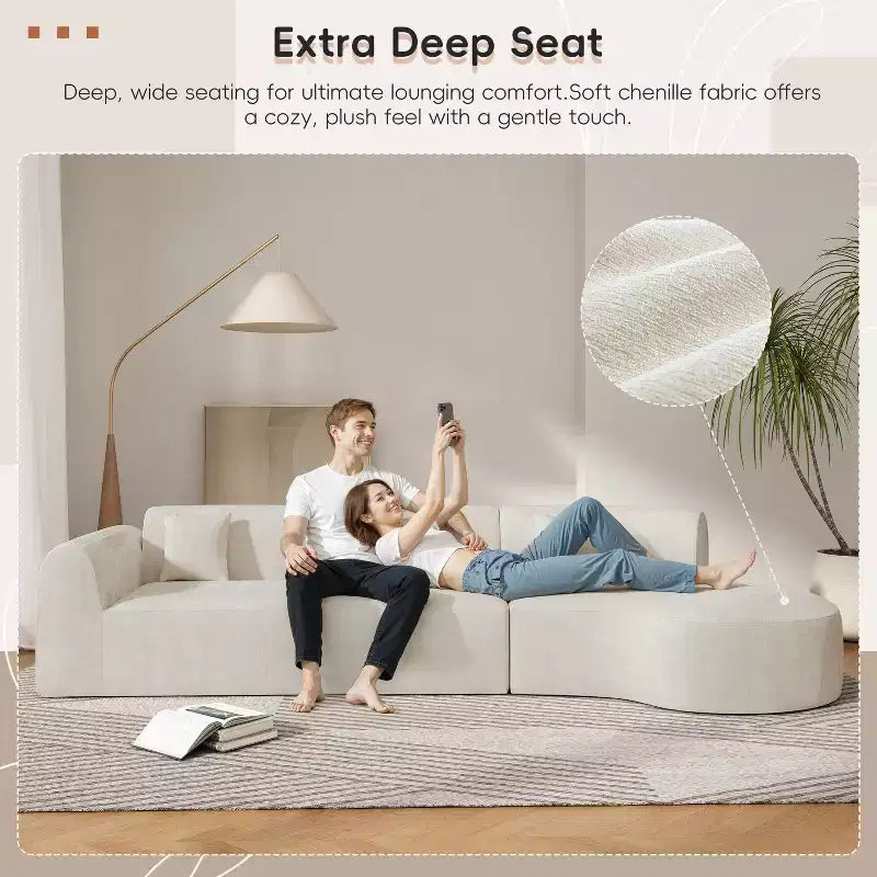 Modernes geschwungenes Ecksofa mit 140 Zoll, Chaiselongue, 3-teiliges Set für das Wohnzimmer