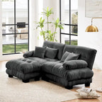 Narożna sofa dwuosobowa w kształcie litery L z tapicerką chenille i poduszkami lędźwiowymi