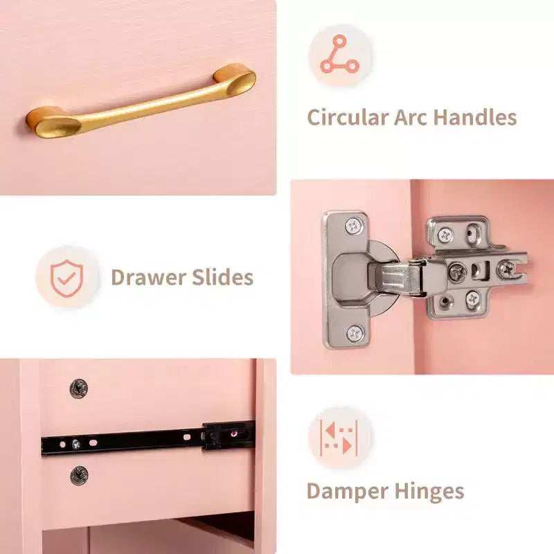 Schwarzer/rosa moderner Nageltisch mit Glasplatte und Handgelenkauflage, Einzelplatz