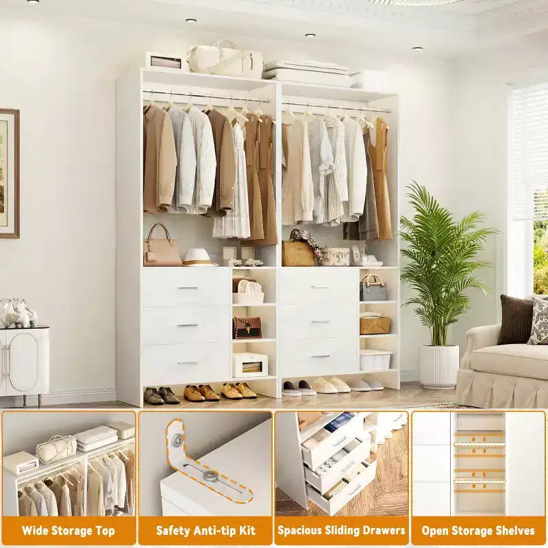 Besiost Set aus 4 Schrankorganisatoren mit Holzschubladen und Kleiderstangen